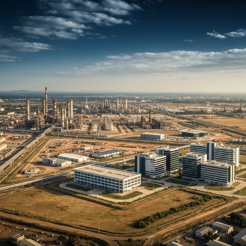 Vue aérienne d'infrastructures industrielles
